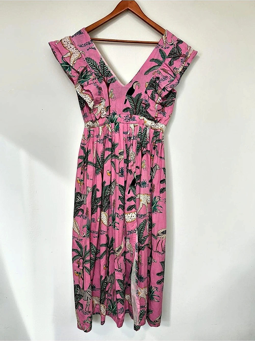 Darlington Isle Amelia Island Pink Leopard Toucan Midi Print Dress L